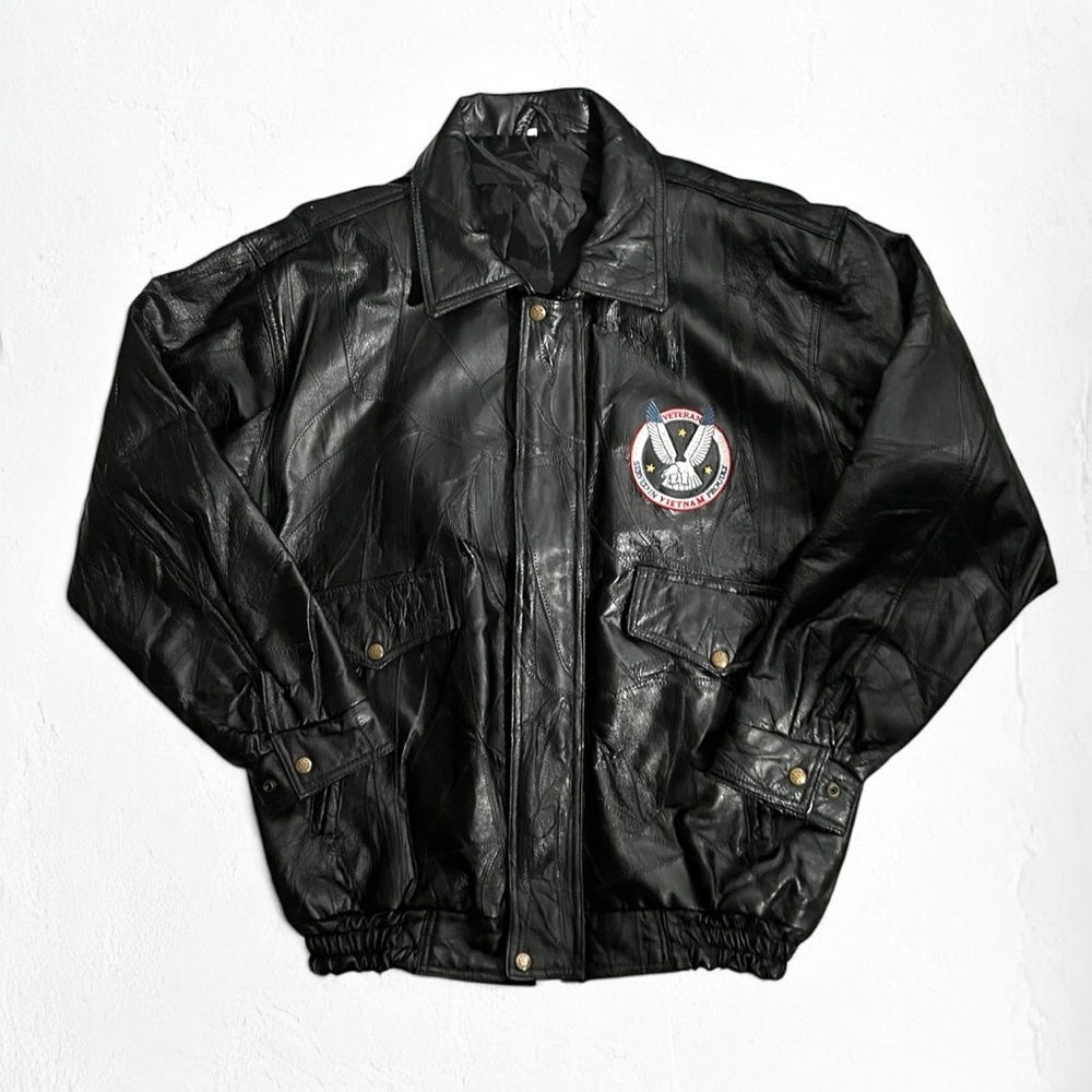 Served In Vietnam Proudly Vintage Leather Jacket W/ Embroidered Patch